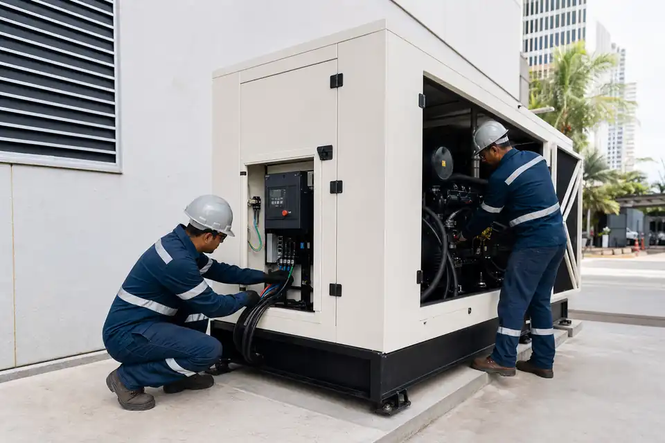 Aluguel de gerador em São Luís com equipe técnica instalando equipamento